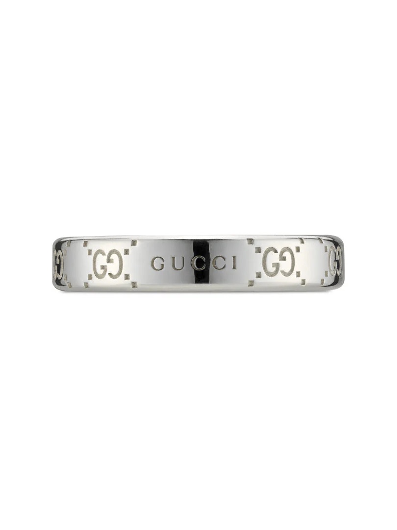 Gucci Polished Silver Gg Logo Men's Band